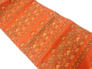 リサイクル　横段に草花模様織出し名古屋帯